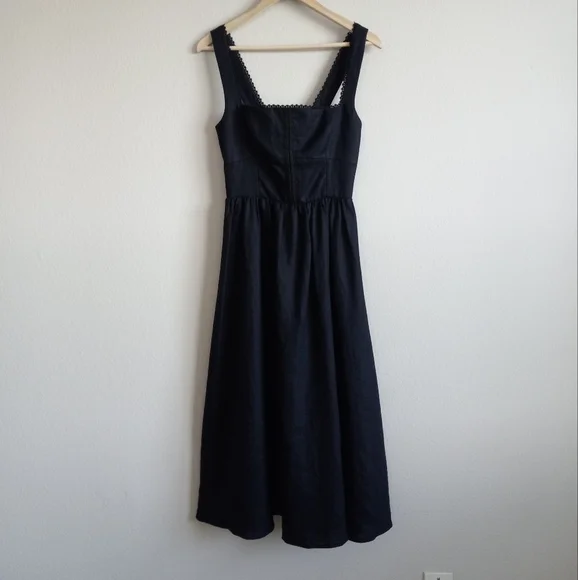 Reformation Tagliatelle Black Linen Midi Dress 6 - Picture 5 of 16
